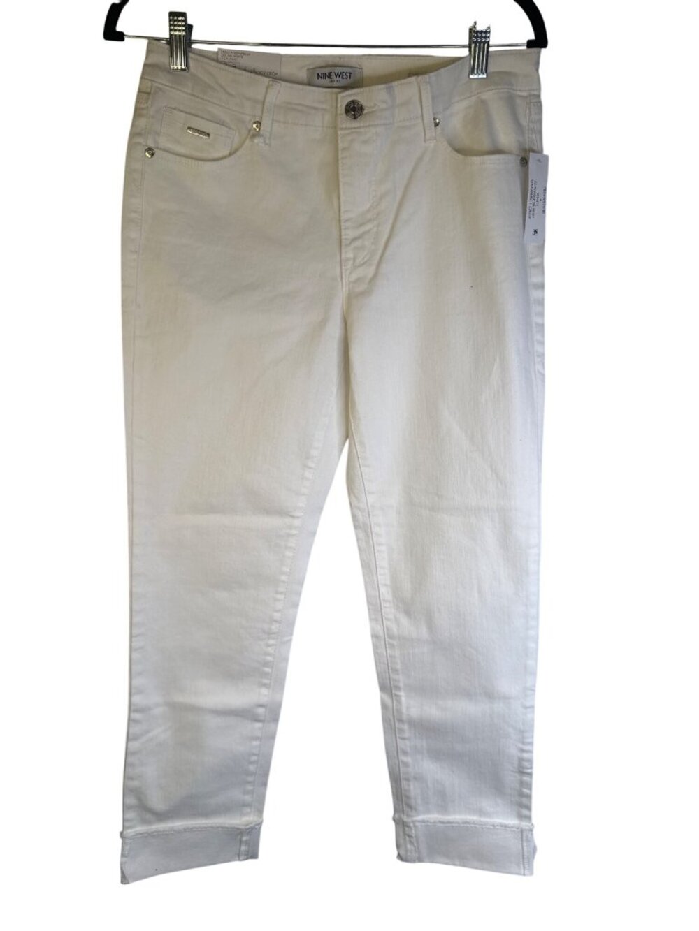 New Nine West Size 4 Gramercy Crop Jeans Slim Fit White Soft Twill Fray Cuff - Picture 2 of 13